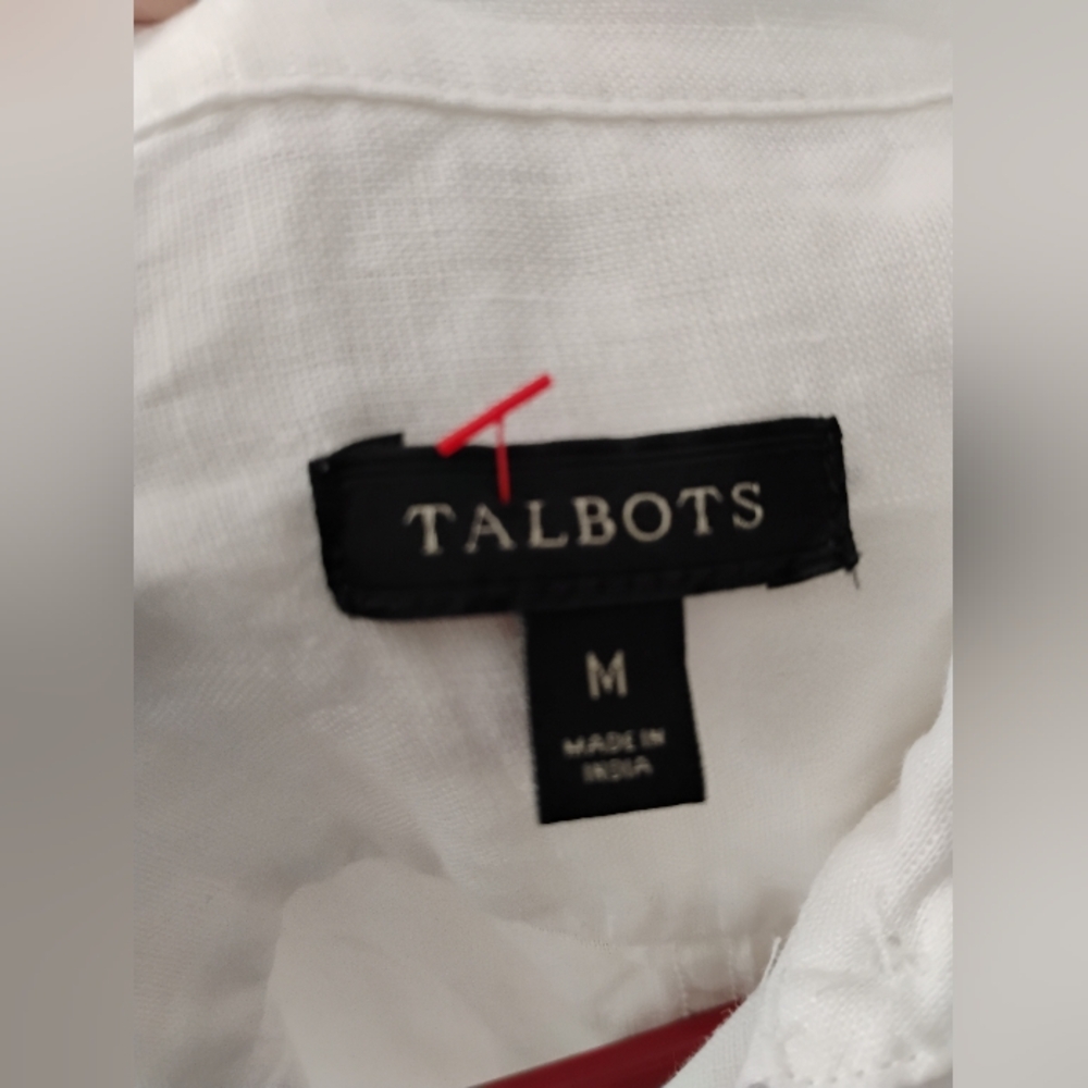 Talbots Medium White Linen Sleeveless Button-Down Shirt - Picture 2 of 3